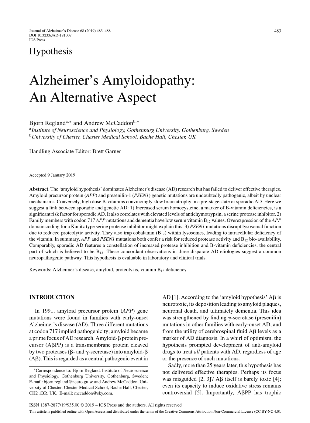 Alzheimer's Amyloidopathy: an Alternative Aspect