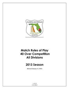 Match Rules of Play 40 Over Competition All Divisions 2013