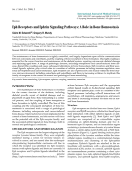 Eph Receptors and Ephrin Signaling Pathways: a Role in Bone Homeostasis Claire M