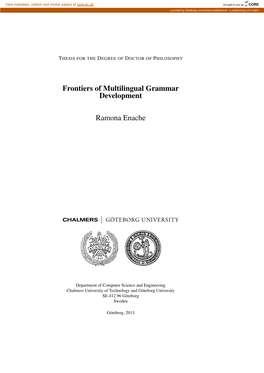 Frontiers of Multilingual Grammar Development Ramona Enache ISBN 978-91-628-8787-2