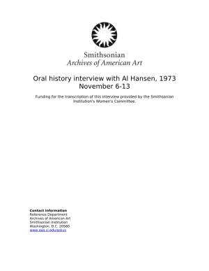 Oral History Interview with Al Hansen, 1973 November 6-13