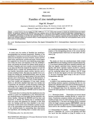 Families of Zinc Metalloproteases