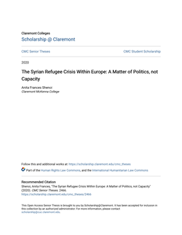 The Syrian Refugee Crisis Within Europe: a Matter of Politics, Not Capacity