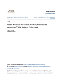 Leader Readiness in a Volatile, Uncertain, Complex, and Ambiguous (VUCA) Business Environment