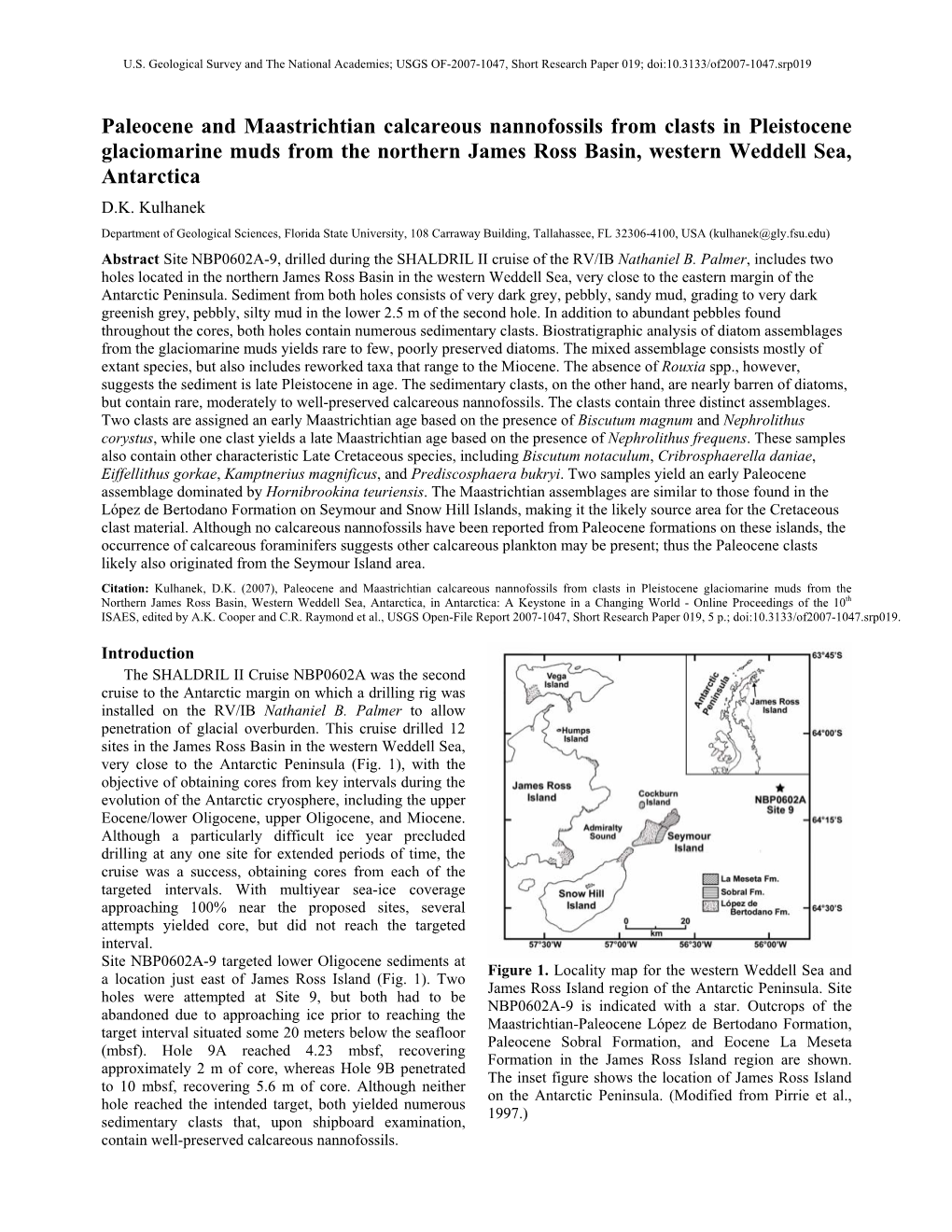 Paleocene and Maastrichtian Calcareous Nannofossils from Clasts