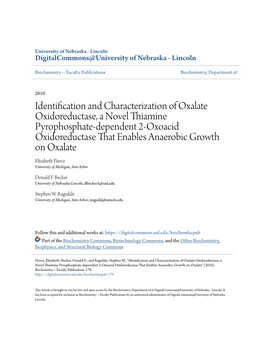 Identification and Characterization of Oxalate Oxidoreductase, A