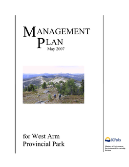 West Arm Provincial Park Draft Management Plan Introduction