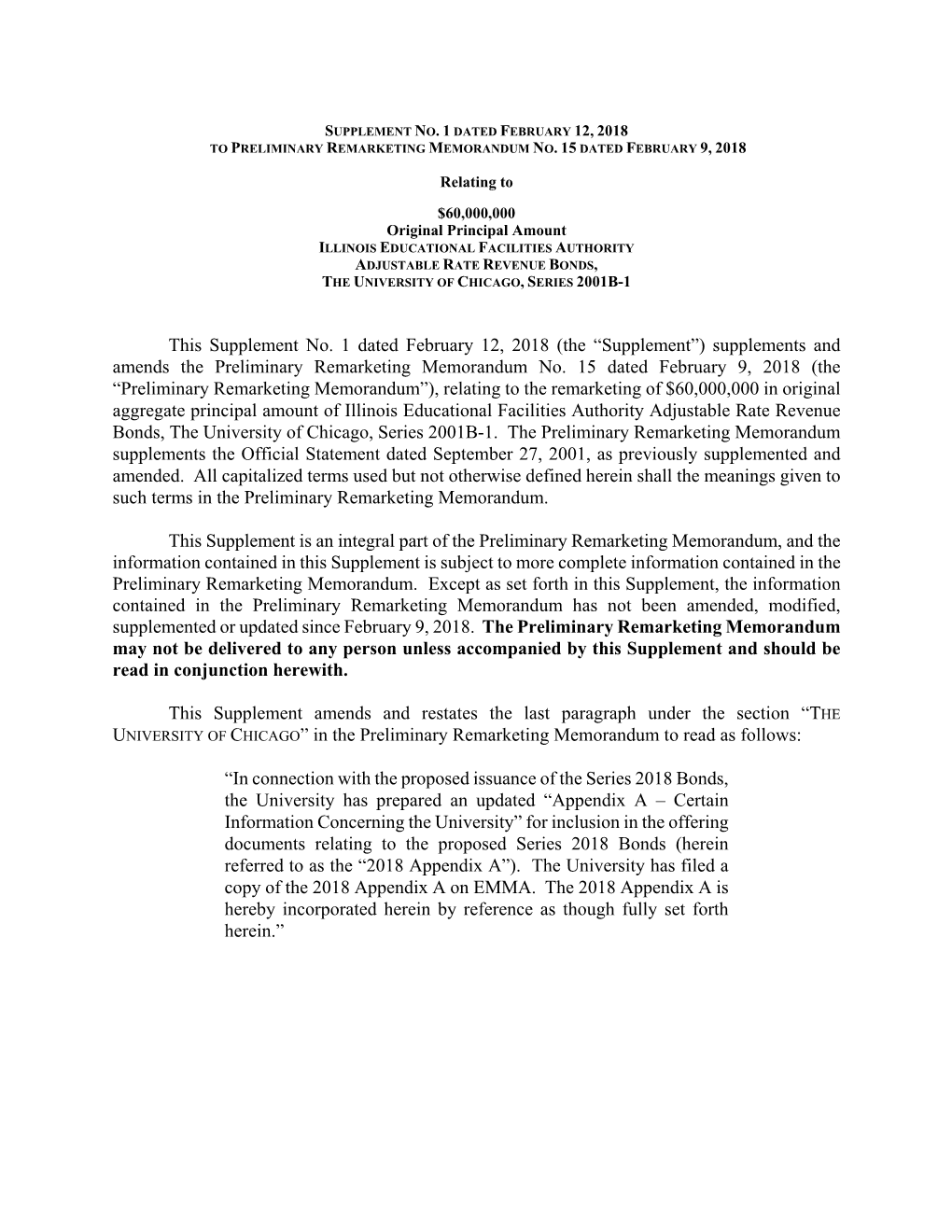 Illinois Educational Facilities Authority Adjustable Rate Revenue Bonds, the University of Chicago, Series 2001B-1