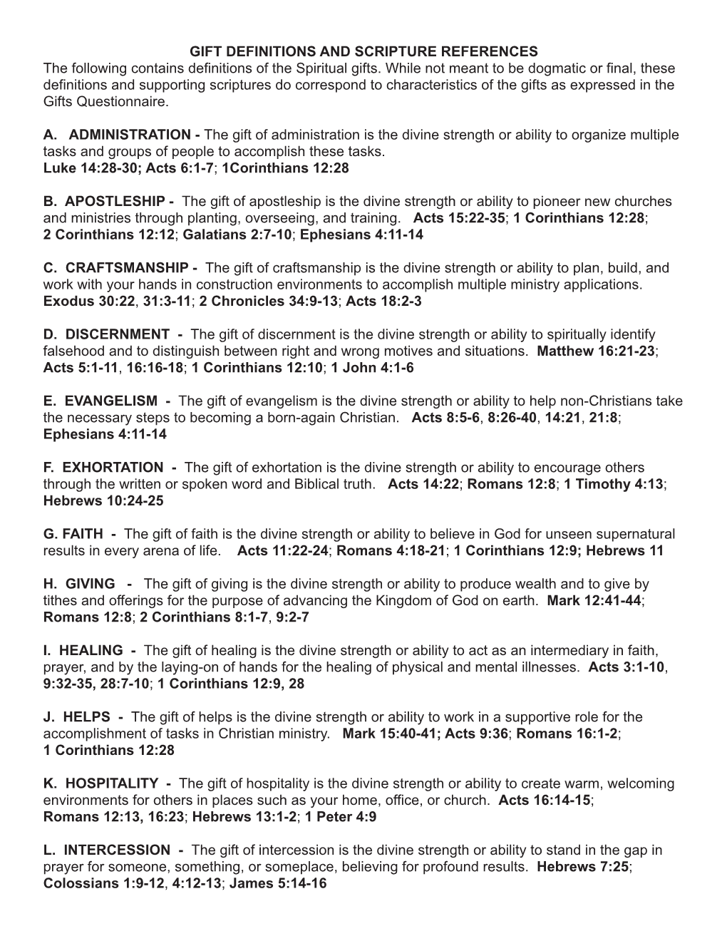 Gift Definitions & Scripture References