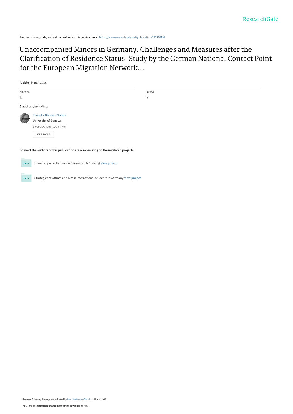 Unaccompanied Minors in Germany. Challenges and Measures After the Clariﬁcation of Residence Status