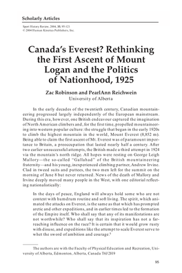 Canada's Everest? Rethinking the First Ascent of Mount Logan and the Politics of Nationhood, 1925
