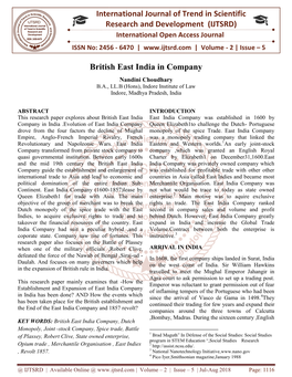 International Research British East India International Journal of Trend in Scientific Research and Development (IJTSRD) Britis