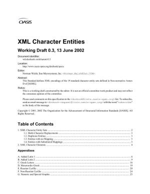 XML Character Entities Working Draft 0.3, 13 June 2002