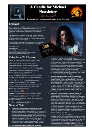 A Candle for Michael Newsletter October 2019