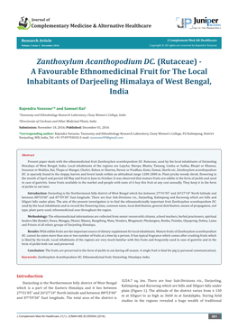 Zanthoxylum Acanthopodium DC. (Rutaceae) - a Favourable Ethnomedicinal Fruit for the Local Inhabitants of Darjeeling Himalaya of West Bengal, India