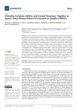 Chirality, Gelation Ability and Crystal Structure: Together Or Apart? Alkyl Phenyl Ethers of Glycerol As Simple Lmwgs