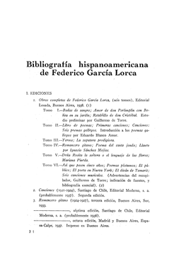 Bibliograffa Hispanoamericana De Federico Garcia Lorca