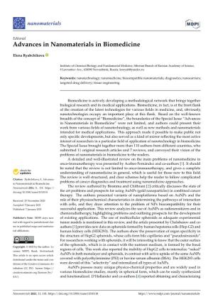 Advances in Nanomaterials in Biomedicine