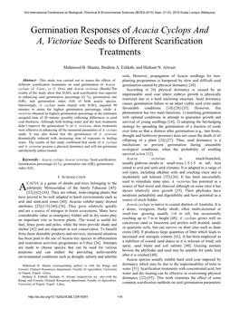 Germination Responses of Acacia Cyclops and A, Victoriae Seeds to Different Scarification Treatments