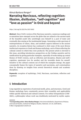Narrating Narcissus, Reflecting Cognition: Illusion, Disillusion, “Self-Cognition” and “Love As Passion” in Ovid and Beyond
