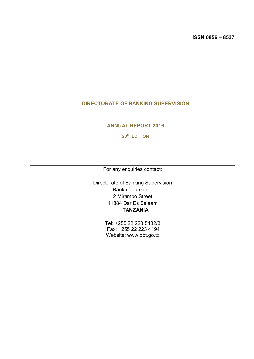 Directorate of Banking Supervision Annual Report 2016