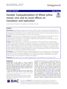 Variable 3'Polyadenylation of Wheat Yellow Mosaic Virus and Its Novel