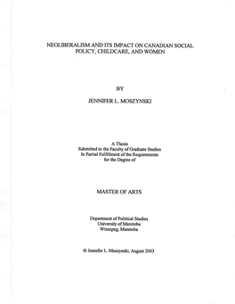 Neoliberalism and Its Impact on Canadian Social Policy, Childcare, and Women