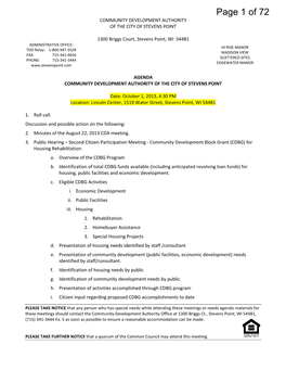 Page 1 of 72 COMMUNITY DEVELOPMENT AUTHORITY of the CITY of STEVENS POINT