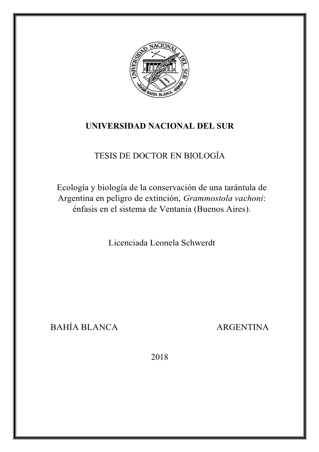 Tesis Doctoral, Universidad Nacional Del Sur, Bahia Blanca, Argentina