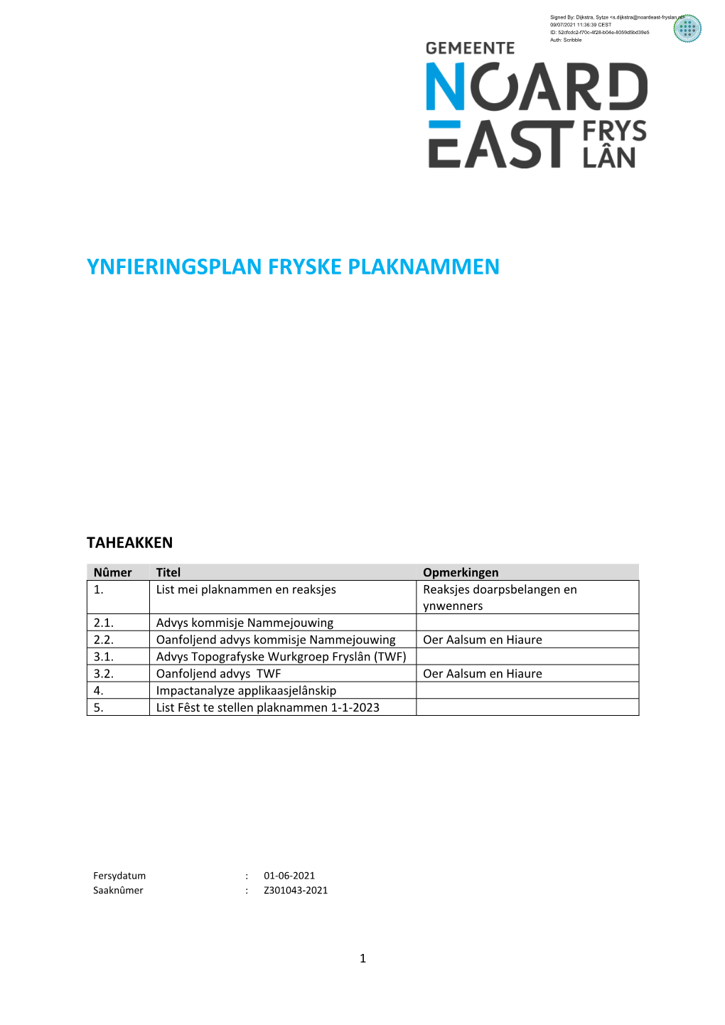 Ynfieringsplan Fryske Plaknammen