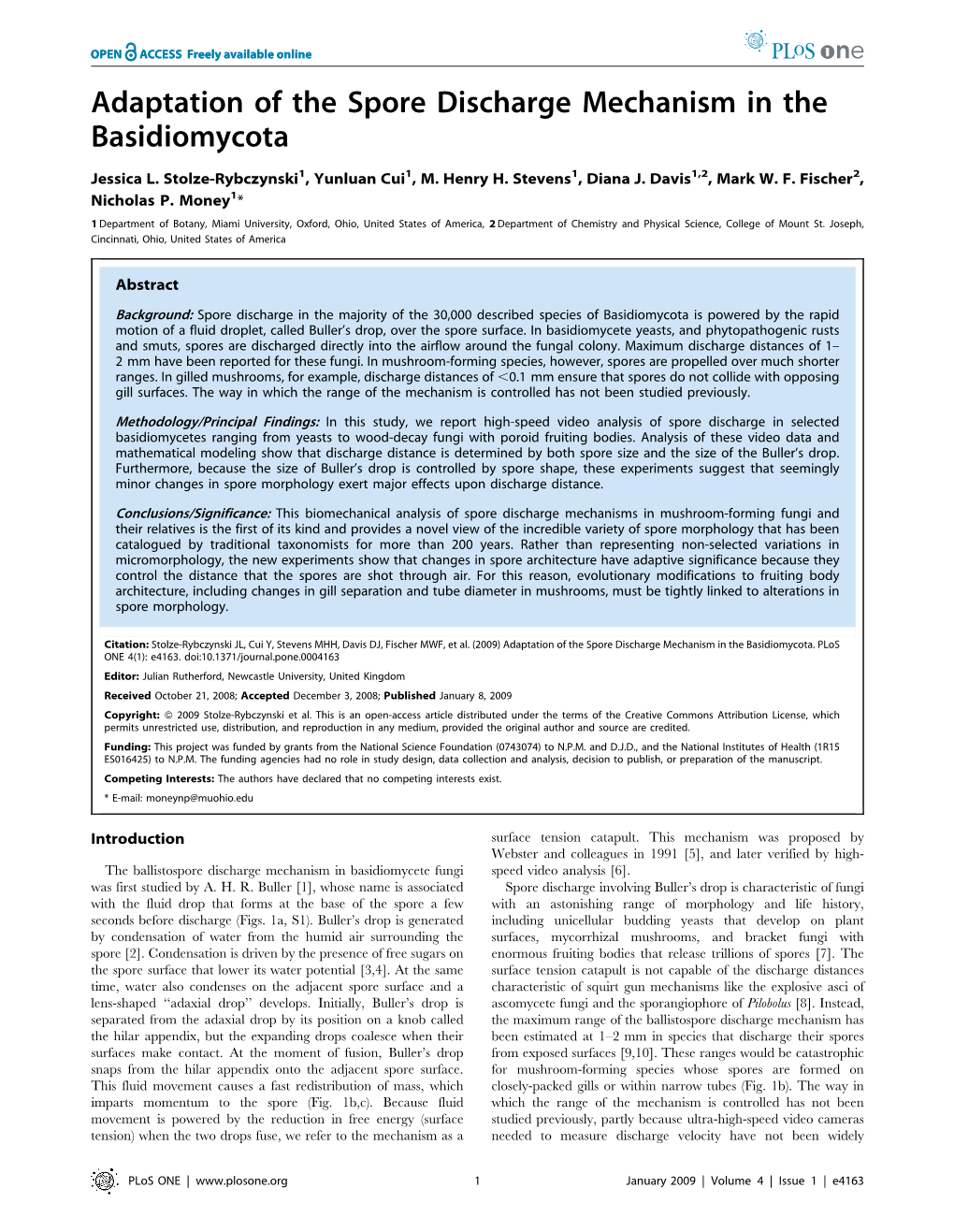 Adaptation of the Spore Discharge Mechanism in the Basidiomycota