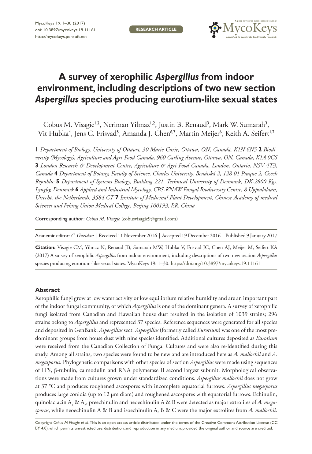 A Survey of Xerophilic Aspergillus from Indoor Environment