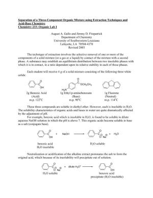 Separation of a Three-Component Organic Mixture Using Extraction Techniques and Acid-Base Chemistry Chemistry 233: Organic Lab I