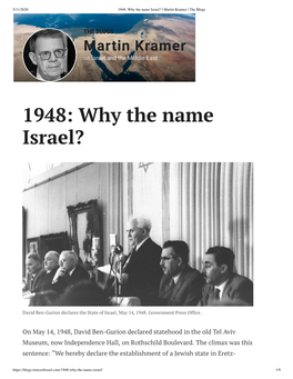 1948: Why the Name Israel? | Martin Kramer | the Blogs