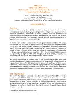 HABITAT III a High-Level Side Event on "Urban Resilience and Sustainable Urban Development in Small Island Developing States”