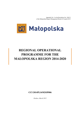 Regional Operational Programme for the Małopolska Region 2014-2020