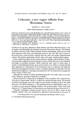 Cesbronite, a New Copper Tellurite from Moctezuma, Sonora