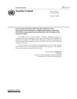 Security Council Distr.: General 26 October 2001