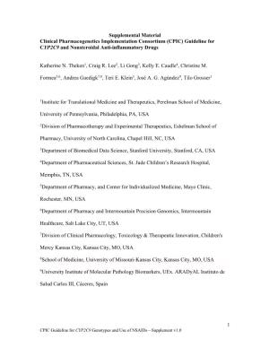 Supplemental Material Clinical Pharmacogenetics Implementation Consortium (CPIC) Guideline for CYP2C9 and Nonsteroidal Anti-Inflammatory Drugs