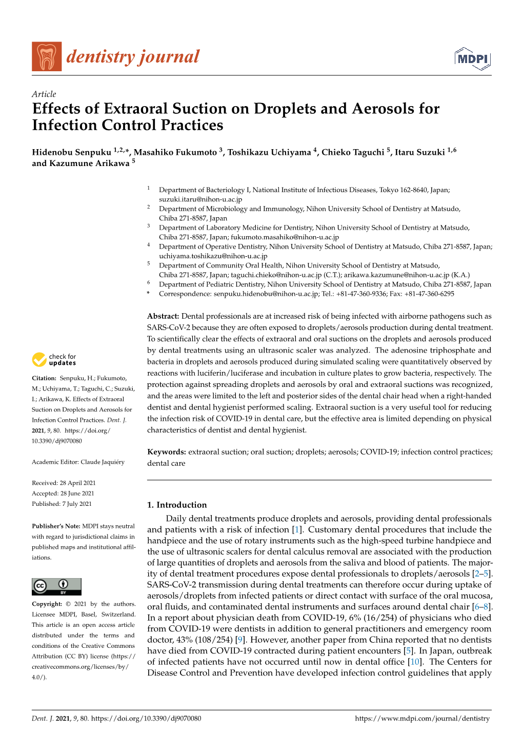 Effects of Extraoral Suction on Droplets and Aerosols for Infection Control Practices