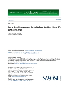 Sacral Kingship: Aragorn As the Rightful and Sacrificial King in the Lord of the Rings
