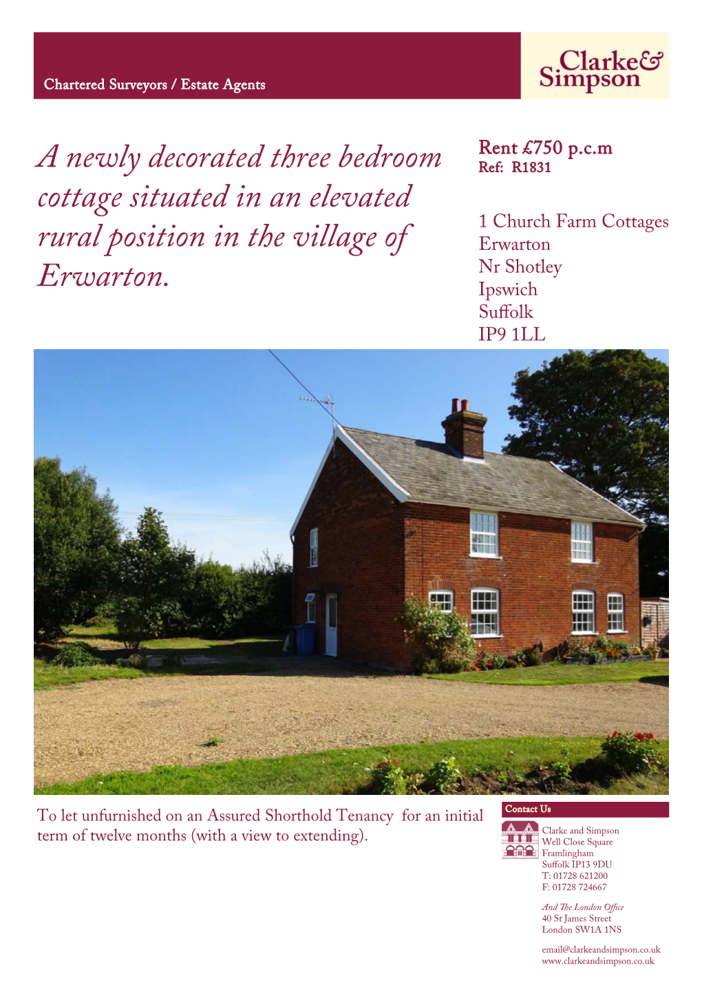 R1831 Cottage Situated in an Elevated 1 Church Farm Cottages Rural Position in the Village of Erwarton Nr Shotley Erwarton