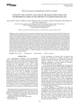 Fugacity and Activity Analysis of the Bioaccumulation and Environmental Risks of Decamethylcyclopentasiloxane (D5)