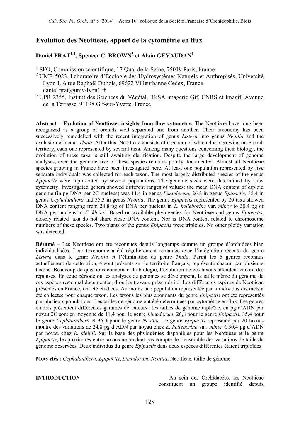 Evolution Des Neottieae, Apport De La Cytométrie En Flux