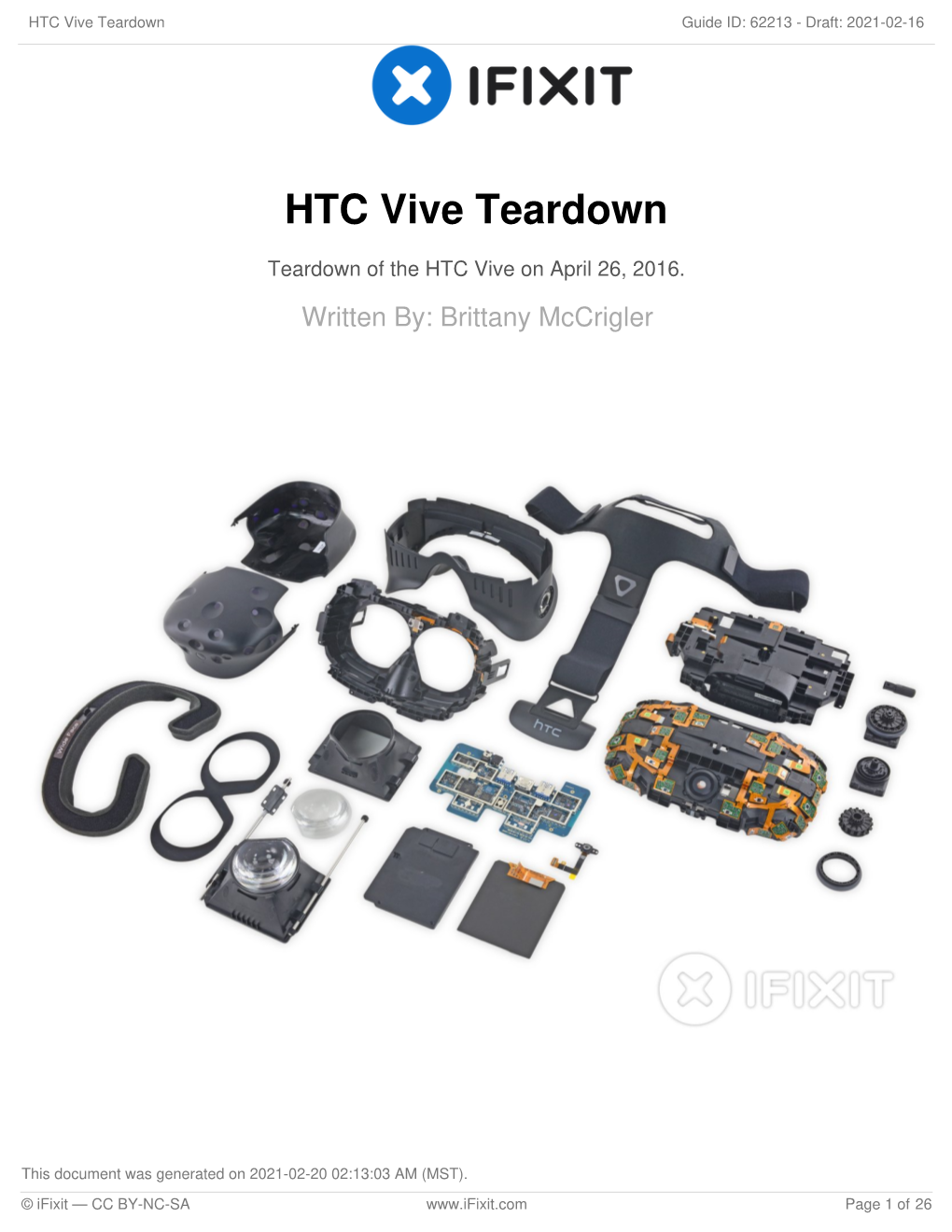 HTC Vive Teardown Guide ID: 62213 - Draft: 2021-02-16