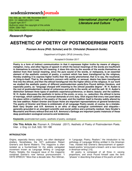 Aesthetic of Poetry of Postmodernism Poets