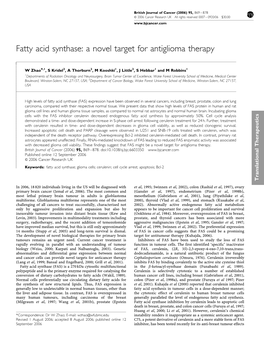 Fatty Acid Synthase: a Novel Target for Antiglioma Therapy