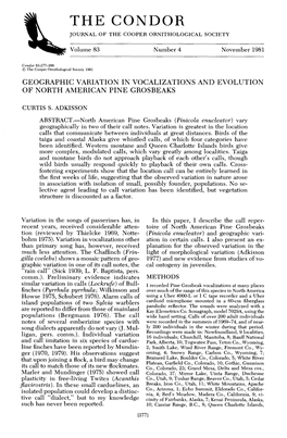 Geographic Variation in Vocalizations and Evolution of North American Pine Grosbeaks