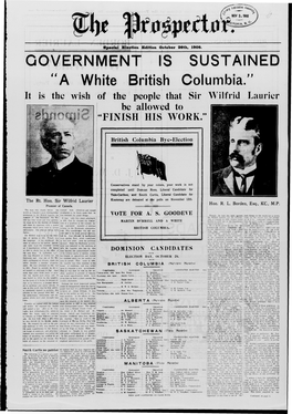 GOVERNMENT IS SUSTAINED Ti a White British Columbia