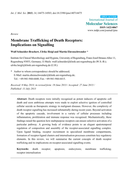 Membrane Trafficking of Death Receptors: Implications on Signalling